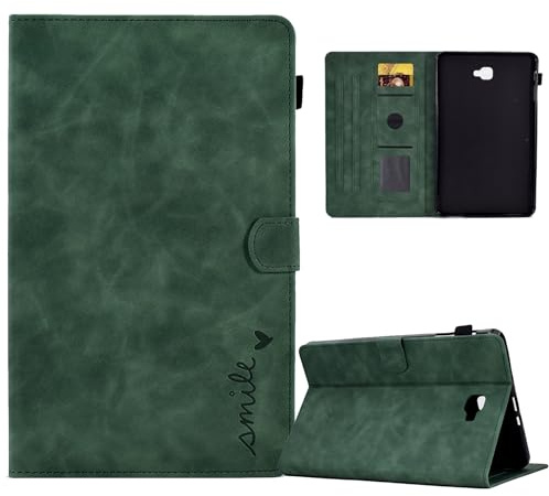 DayQiQiPu Etui pour Samsung Galaxy Tab A S-Pen SM-P580/P583/P585 (10,1 Pouces) en Cuir PU Housse Magnétique à Rabat Coque Cas Motif Lettre cœur Cover avec Support et Auto Veille/Réveil, Vert