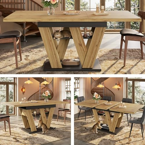 NNJN Tavolo da Pranzo Telescopico Moderno (119-158,5×80cm), Tavolo da Cucina, Tavolo Allungabile, per Cucina e Soggiorno, Tavolo da Pranzo in Legno con Gambe a Forma di W