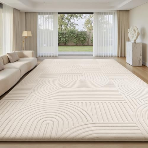 Sour Lemon Groß Teppich Wohnzimmer 160x230cm, Flauschiger Creme Teppiche | Waschbarer Kurzflor Teppich Kreis Design, Rutschfeste Teppiche für Schlafzimmer, Esszimmer, Küche und Büro