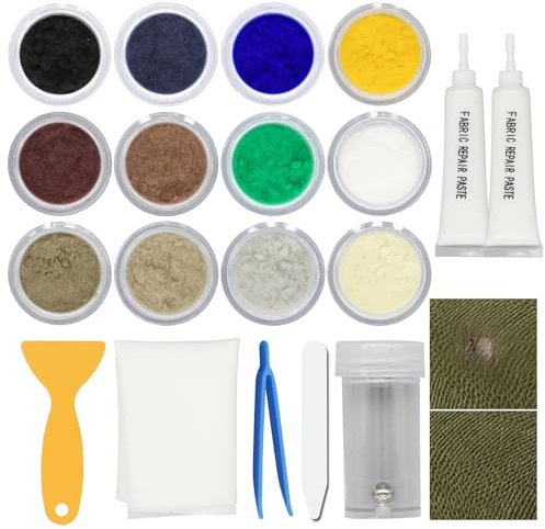 AN-WATTY Kit Riparazione Sedili Auto in Tessuto 12 Colori, Kit Riparazione Divano Tessuto, per Riparare Strappi, Fori e Usura su Tessuti, Sedili Auto, Tappeti e Abbigliamento