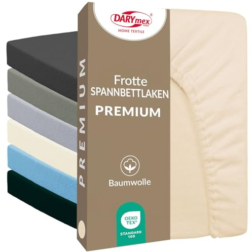Darymex Sábana Bajera Ajustable Frotte - 140 x 200 cm - Gramaje 200 g/m2 - de Algodón - para Colchones de hasta 25 cm - Beige Claro