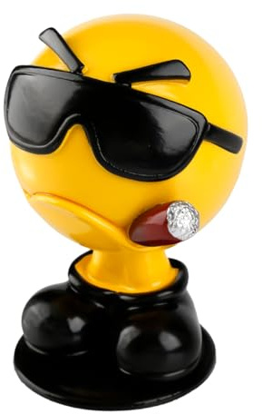 Lotsdonxia Yellow Emoji Bobblehead Figurine, Funny Face Car Dashboard Decor – Plastic Nodding Head Ornaments for Home & Office