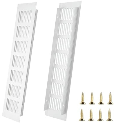 Nify Grille de Aération Rectangulaire 80 x 300 en Aluminium, 2 Pièces avec Vis, Grille de Ventilation Fenêtre et Porte pour Circulation d’Air Intérieure, Blanc