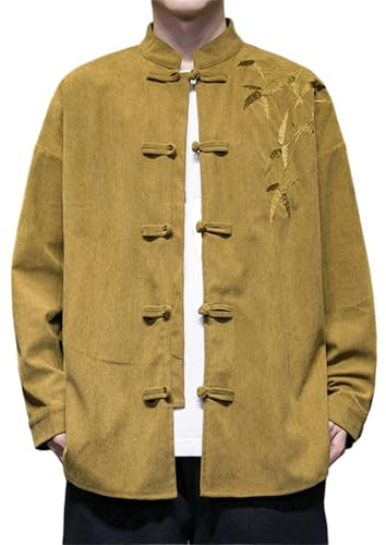Giacca da uomo di arti marziali cinesi – uniforme tradizionale Wushu, giacca di cotone stile tang per Kung Fu e Tai Chi, O caffè., M