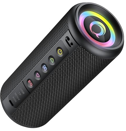 dotn Bluetooth-högtalare med ljus, musikbox bärbar låda, Bluetooth 5.4, förbättrad bas, IPX7 vattentät, utomhushögtalare för resor, sport, fest
