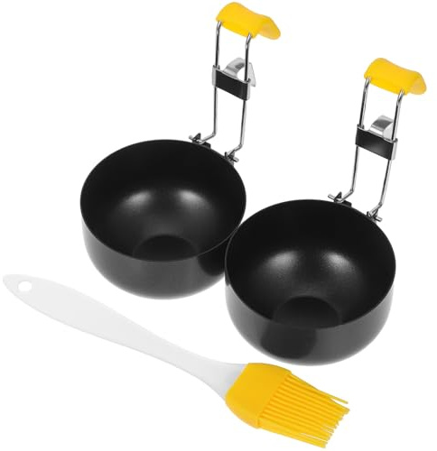 CATIEBYE Moldes para Huevos Poché Plegables de Acero Inoxidable Antiadherente, Set de 2 Unidades con Cuchara para Cocinar, Diseño Compacto y Portátil para Cocina en Hogar y Restaurante