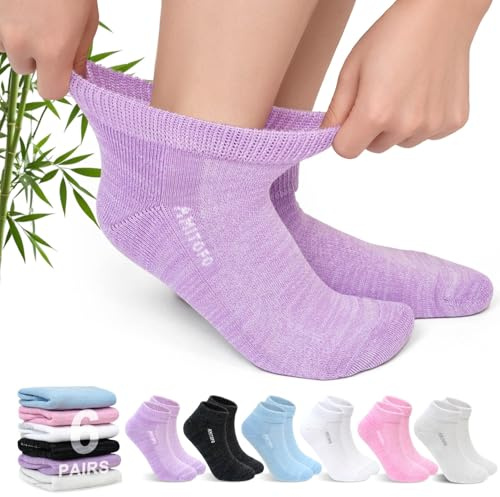 ZFSOCK Calze per Diabetici Uomo Donna: Calzini Corti Bambù Traspiranti Senza Elastico e Cuciture Gambaletti Extra Larghi per Piedi Gonfi Edema e Circolazione Gravidanza 39-42 Luminose 6 Paia