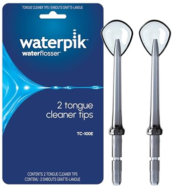 Waterpik Genuine Replacement Tongue Cleaner Tip, Water Flosser Refill Heads Nozzles, Reduce Bad Breath, Improve Oral Hygiene, TC-100E, 2 Count (Assorted Colors)