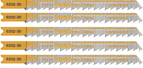 kwb Stichsägeblätter für Holz aus flexiblem HCS-Stahl mit Einnockenschaft (T-Schaft), Einstichzahn, optimaler Sägemehltransport, langanhaltende Schärfe, polierte Oberfläche, für feine Schnitte