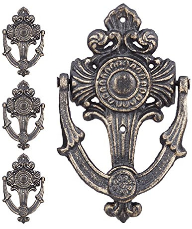 Relaxdays Türklopfer antik, Gusseisen, verziert, Anschlagknopf, für Eingangstür H x B x T: 18 x 10 x 4 cm, bronze