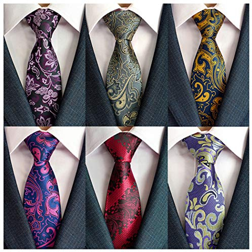 Adulove Men's Necktie Classic Silk Tie Woven Jacquard Neck Ties 6 PCS