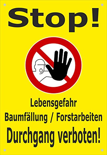 Absperr-Plane Absperr-Banner - Forst-Arbeiten Baum-fällung Durchgang verboten - 450x650mm mit Ösen – P00001-002-C - stabile PVC Werbe-Plane Werbe-Banner +++ in 4 Varianten erhältlich
