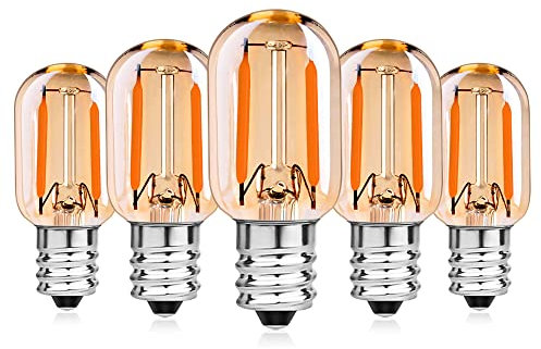 Century Light 1W E14 LED T22 Mini-Röhrenbirne Vintage Glühfaden LED Kerze ersetzt 10W Kühlschranklampe Extra Warmweiß 2200K 360° Abstrahlwinkel 230V, 110lm, Nicht dimmbar, 5 Stück