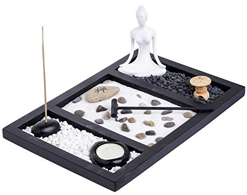 London Boutique Zen Garden - Portavelas de Buda para meditación, diseño de Yin Yang, Arena Blanca y Piedras Decorativas (Buda Zen)