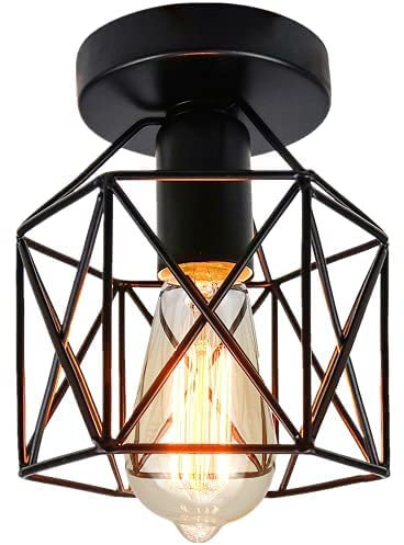 Vintage Ceiling Light Fitting Flush Mount Ceiling Lights Black Basket Cage Hallway Bedroom Kitchen Living Room Ceiling Lamp, No Bulb