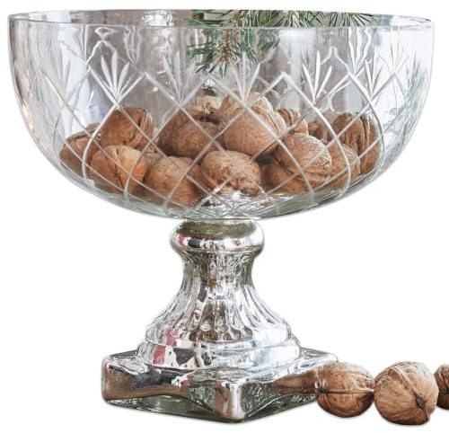 LOBERON Schale Iesha, klar/antiksilber | mundgeblasen, kunstvoller Rautenschliff, eleganter Silberfuß, stilvolles Deko-Element, Tischaccessoire, Tischdekoration, Glas