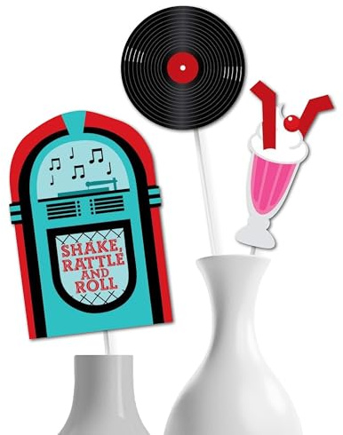 Big Dot of Happiness 50's Sock Hop - 1950s Rock N Roll Party Centerpiece Sticks - Table Toppers - Set of 15