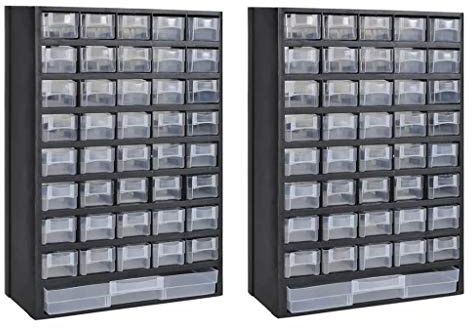 Festnight 2er Set Kunststoff Sortimentsschrank Sortimentskasten mit 41-FaeCher Kunststoffrahmen 31 x 13,8 x 49cm