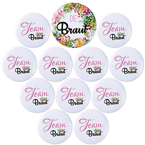 FLOFIA 12 Stück Braut Buttons Team Braut Buttons JGA Party Buttons Junggesellenabschied Buttons Hochzeit Buttons JGA Accessoires Zubehör Brautaccessoires