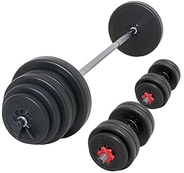 TrainHard - Juego de mancuernas con barra larga, mancuerna corta, varilla de pesas, discos de peso, pesas de 50 kg a 90 kg (70 kg)