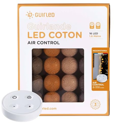 GuirLED - LED Baumwollkugeln Lichterkette USB - Drahtlose Fernbedienung - Baby Nachtlicht 2h - Dual USB 2A Netzteil enthalten - 4 Intensitäten – 16 Kugeln 1.6m - Mesopotamia