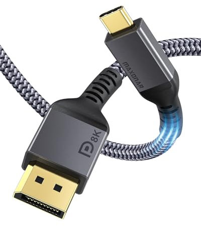 Maxonar USB C to DisplayPort Cable 8K@60Hz 4K@60Hz/144Hz/120Hz 5K@60Hz 2K@240Hz Thunderbolt 3 to DisplayPort Cable HBR3 DP 1.4 Adapter for Mac Studio M1 MacBook Air M2 2022 Mac mini 2M
