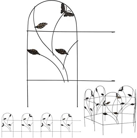 Relaxdays 10 TLG. Beetzaun, Beetumrandung für Garten, Dekozaun Metall, Schmetterling Design, HxB: 46 x 500 cm, Zierzaun, schwarz