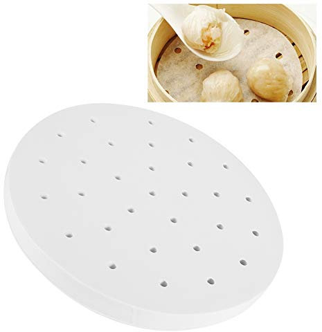 400Pcs Air Fryer Liners, Perforated Round Parchment Paper, Non Stick Steaming Basket Mat, 24cm, for Air Fryers and Bamboo