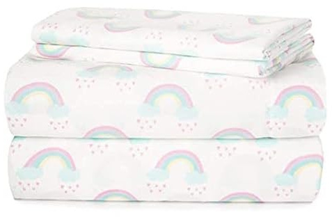 Heritage Kids Juego de sábanas de 4 Piezas, Incluye sábana Bajera, sábana Superior y 2 Fundas de Almohada, Estampado de Arco Iris, tamaño matrimonial