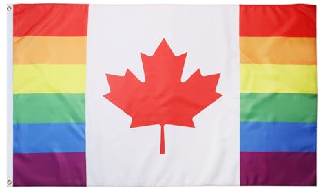 AZ FLAG Drapeau Canada Arc-en-Ciel 90x60 cm Gay Polyester 100D 2 Œillets | Usage intérieur et extérieur Drapeau décoratif Canada Rainbow coutures doubles et bords renforcés avec œillets métalliques