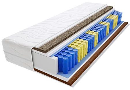 Godre Matratze 70x200 cm Doppelmatratze, H4 Hart Federkernmatratze, Taschenfederkernmatratze 18 cm Hoch Kokosfaser Seegras Hypoallergene, HR-Schaum, Wendematratze mit Klimafaser Bezug Panama Gras