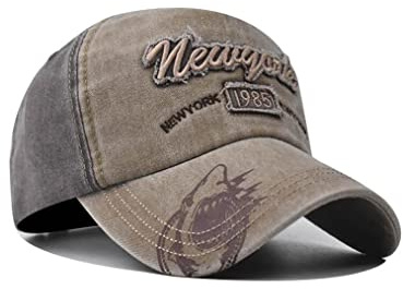 XibeiTrade Vintage New York Shark bomull baseballkeps retro kvinnor män sport utomhus vardaglig solhatt, Khaki, M-L