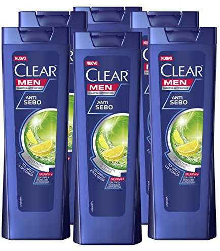 6 x Clear Men Anti-Talg Shampoo Anti-Schuppen mit Zitronenextrakten für fettiges Haar - 6 Flaschen à 225 ml