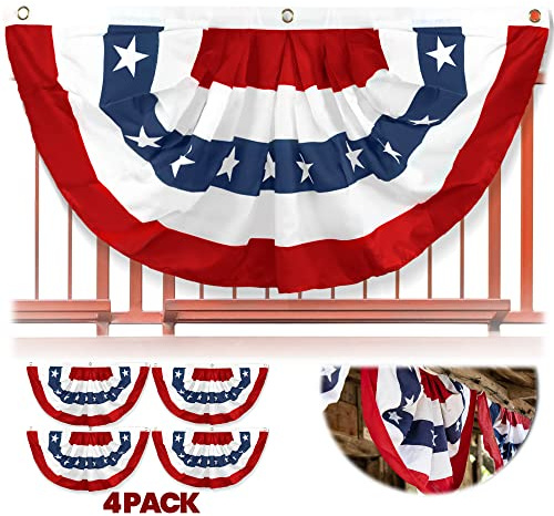 Anley USA Drapeau de ventilateur plissé, 0,9 x 1,8 m Drapeaux de banderoles américaines Étoiles et rayures patriotiques –États-Unis 0,9 x 1,8 m Demi fan bannière (lot de 4)