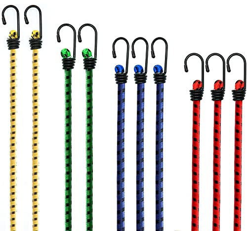 Mixed Sizes Heavy Duty Bungee Cords with Hooks (10 Pack),Multi-Purpose Elastic Bungee Straps for furniture protection, Hand Truck, Camping, Motorcycle,Luggage Straps, Weatherproof & UV Resistant