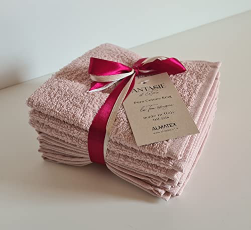 Generico Lavette da Bagno Asciugamani Set da 6 Pezzi Misura 30x30 Tinta Unita 15 Colori 100% Cotone 400 gr/mq Prodotto in Italia (Rosa Cipria)