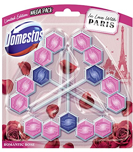 Domestos Power 5 WC-Stein Romantic Rose WC-Reiniger Volle Power bis zu 300 Spülungen 3 x 55 g 1 Stück
