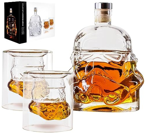 Tfwadmx 750ml Transparent Creative Whisky Decanter, Whiskey Carafe, Set with 2 Wine Glasses (5oz), Whiskey Glasses for Wine Scotch Bourbon, Scotch, Vodka, Christmas Gift for Men Women