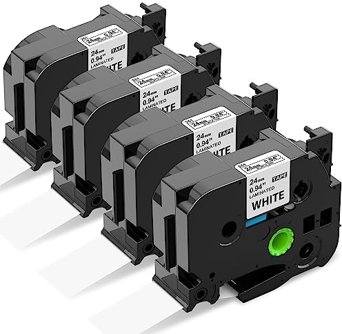 Upwinning TZe-251 24mm Kompatibel für Brother P-touch Bänder 24mm Weiß, 4x | TZe 24mm, AZe-251, Schwarz auf Weiß, Laminiert, kompatibel für Brother P touch P700 P750 D600 2310 P900 Beschriftungsgerät