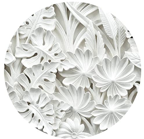 murando runde Fototapete selbstklebend 3d Effekt 125x125 cm Tapeten Wandtapete XXL Moderne Wanddeko Design Wand Dekoration Wohnzimmer Schlafzimmer Büro Flur weiße Blätter Natur Pflanzen