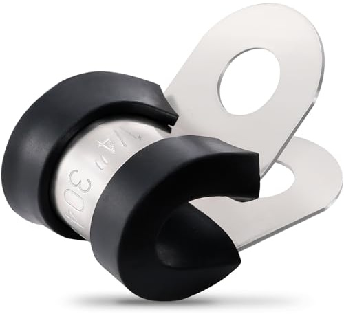 OURU 100PCS Cable Clamps 1/4 Inch 304 Stainless Steel Cable Clamps Rubber Coated Cushioned Insulated Cable Clamp,Automotive Wire Clamps,Pipe Clamps,Metal Clamp for Tube,Wire Cord Installation(6mm)