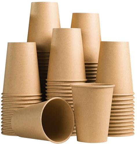 Lamosi 100 Count 12 oz Paper Cups, Disposable Kraft Paper Coffee Cups 12 Ounce for Hot/Cold Beverages, Water, Party, Picnic, Travel, Events