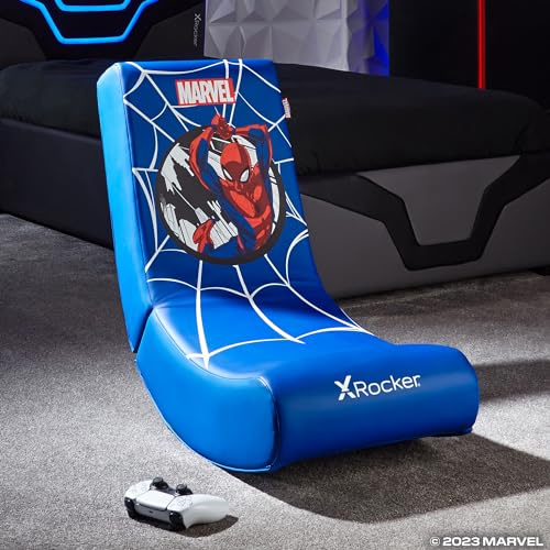 X-Rocker Silla mecedora de video oficial de Marvel Spider-Man para jóvenes, asiento mecedor plegable con licencia de Spiderman, asiento de juegos de consola de juegos de piel sintética para niños