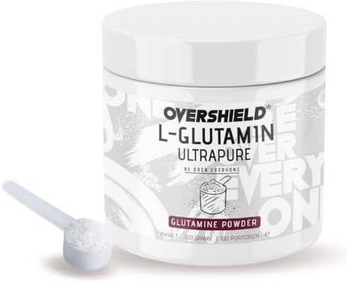 Overshield® L-Glutamin Pulver – 500 g Ultrapure | 100 Portionen | 100 % reines Glutamin zur Regeneration, Darmfunktion & Muskelaufbau | Vegan, ohne Zusätze | Made in Germany