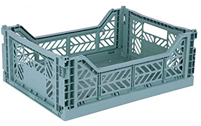 Ay-Kasa Caisse pliante solide en plastique empilable, bleu sarcelle, Midi (40 x 30 x 14 cm)