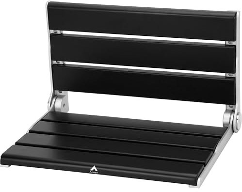 Folding Shower Seat Wall Mounted,16IN Shower Benches for Inside Shower Black, Disableds, Pregnants, Maximum Load 400LB [2025 New], Teak Folding Shower Bench, Folding Shower Seat Wall Mounted