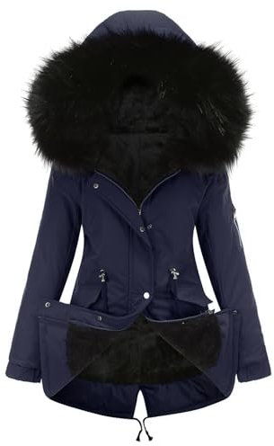 CUTTE Dicke Damen Jagdjacke Winter-Fleece-Mäntel Kapuzenmantel für Kaltes Wetter Mittellange Pufferjacke Mäntel,Blue,M