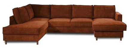 Lisa Design Jake - Wohnlandschaft - mit Schlaffunktion und Bettkasten - 7-Sitzer - aus Cord - Links Rostfarben