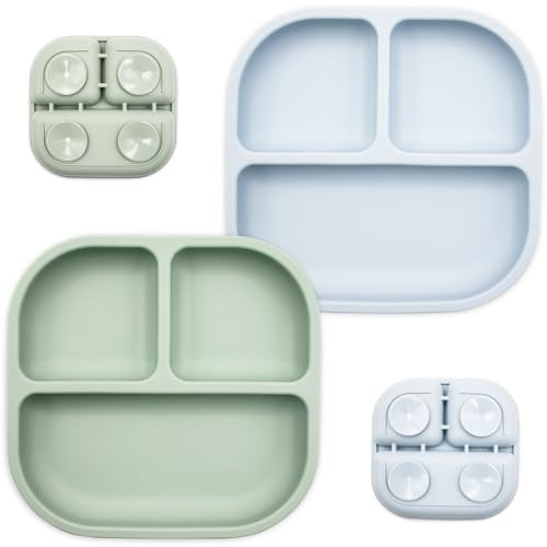 Lookka Lot de 2pièces Assiette Ventouse Pour Bébé,Enfant Sans glissement, Ensemble d'Alimentation pour Bébés en Silicone sans BPA, réutilisable, pour enfants, Toddler et enfants