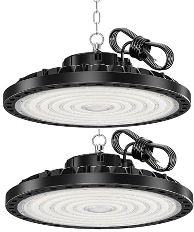 200W Industrial UFO LED Floodlight, 2PCS 20000LM LED UFO High Bay Light 6500K Cool White UFO LED Floodlight Indoor, IP65 Waterproof Workshop Lighting for Garage Warehouse Factory Parkings Gymnasium